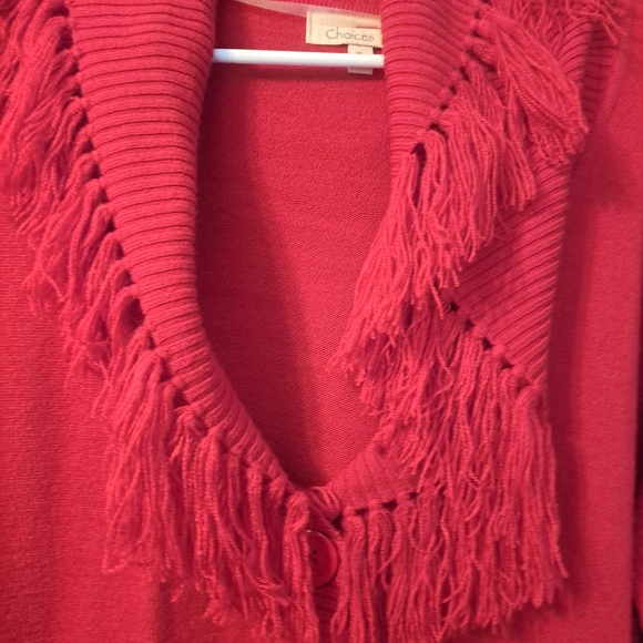 New wt Choices by Notations Red Fringe Shawl Collar Cardigan Sweater XL - Picture 8 of 11